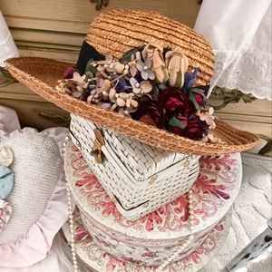 RARE VTG EARLY "DARCY CREECH" STRAW HAT W/ FLOWERS